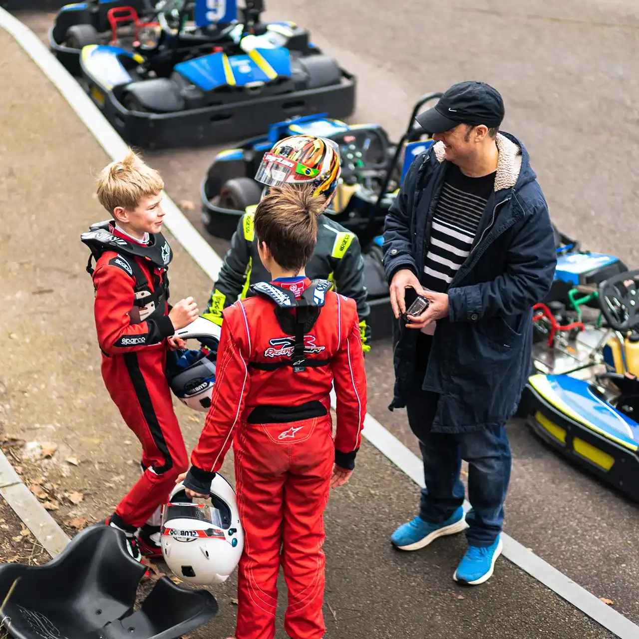Junior drivers being briefed at Buckmore Park